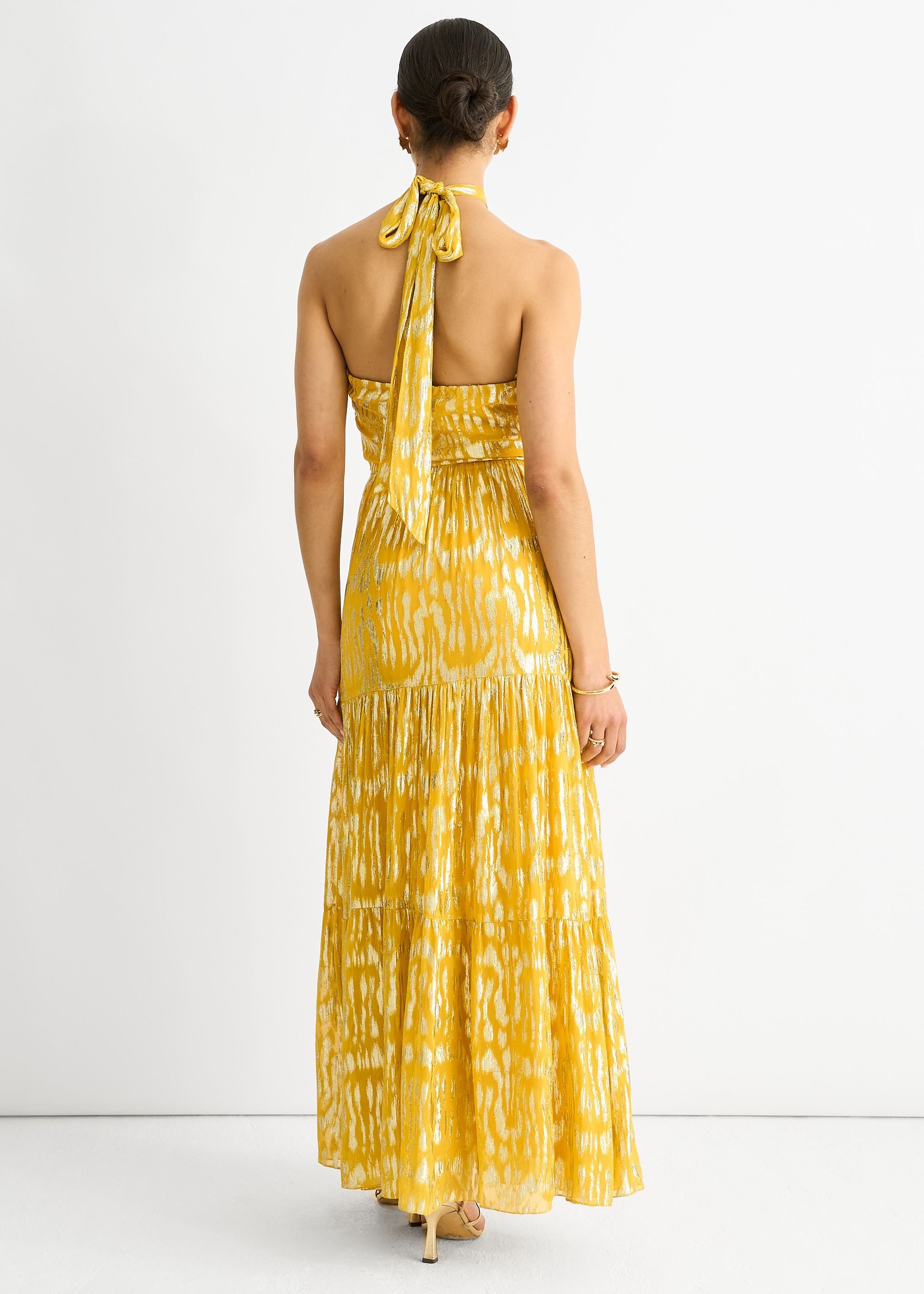 Gini London Gini London Women's Animal Jacquard Halter Neck Maxi dress in Yellow - 4