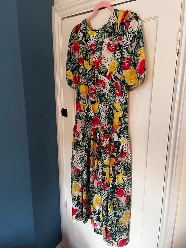 Never Fully Dressed Multi Tropical Print Satin Dress