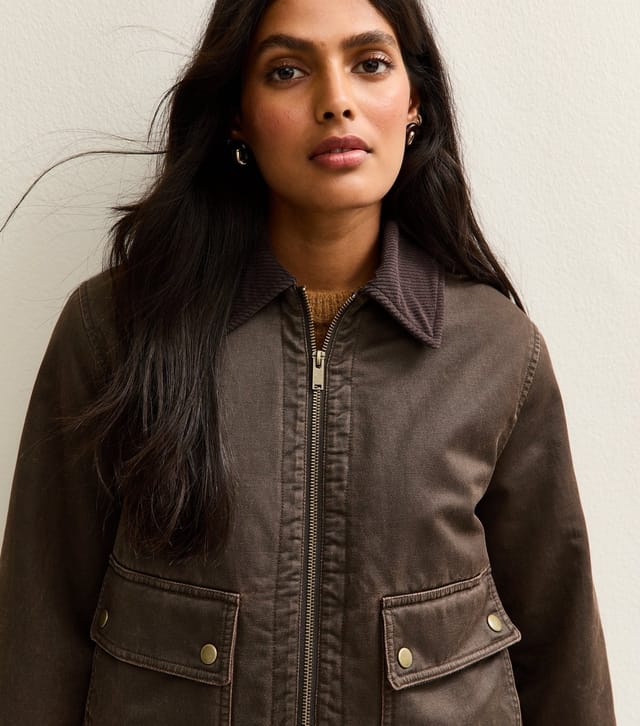 New Look Women's Brown Cropped Waxed Look Barn Jacket New Look - 2