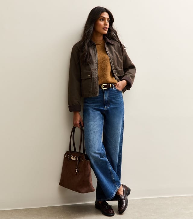 New Look Women's Brown Cropped Waxed Look Barn Jacket New Look - 3
