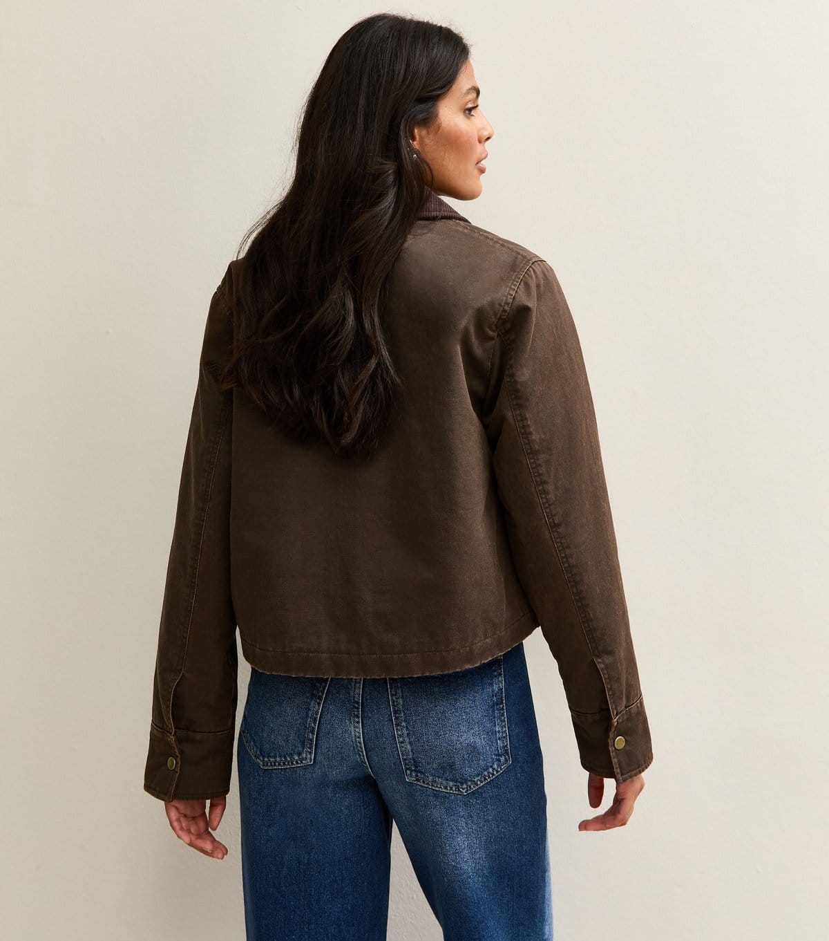 New Look Women's Brown Cropped Waxed Look Barn Jacket New Look - 4
