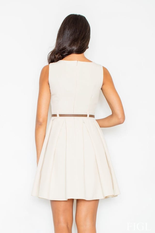 Love Lace Love Lace Women's Sixties Style Fitted Belted Lined Dress in Beige - 2