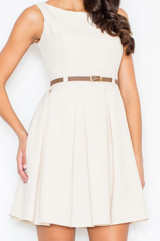 Love Lace Love Lace Women's Sixties Style Fitted Belted Lined Dress in Beige - 3