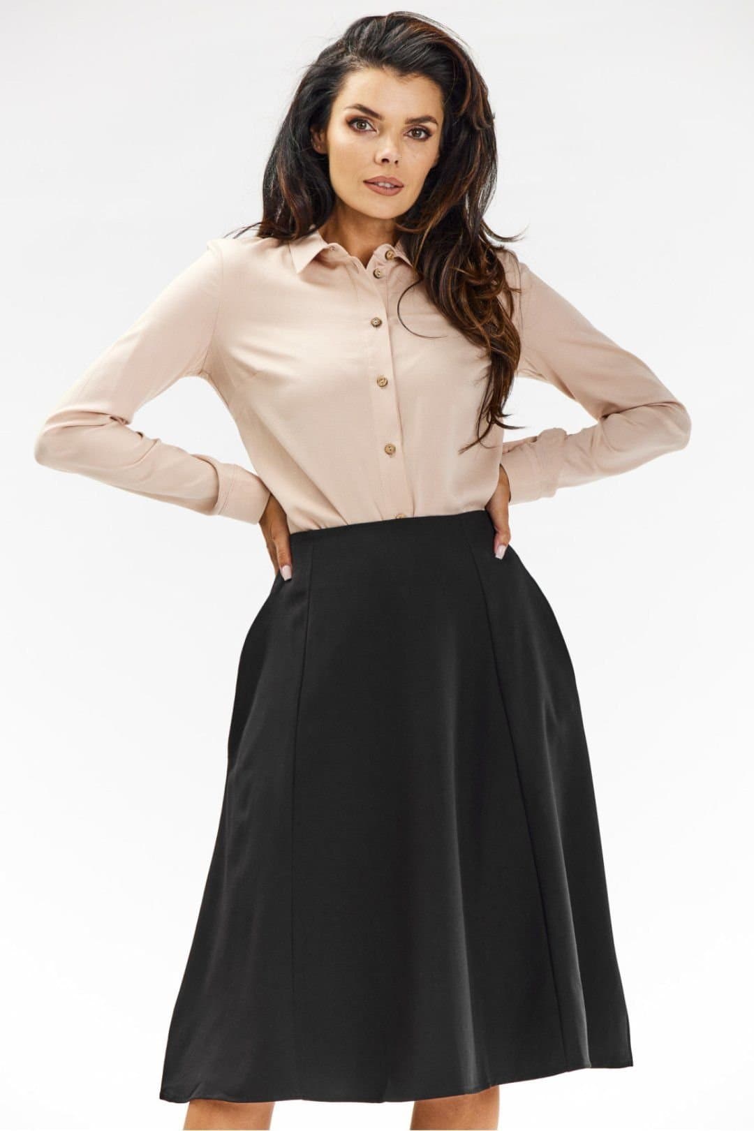 Love Lace Love Lace Women's Flared Wedge Midi Skirt with Back Zip Style 200577 in Black