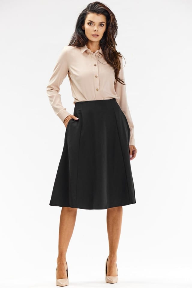 Love Lace Love Lace Women's Flared Wedge Midi Skirt with Back Zip Style 200577 in Black - 2