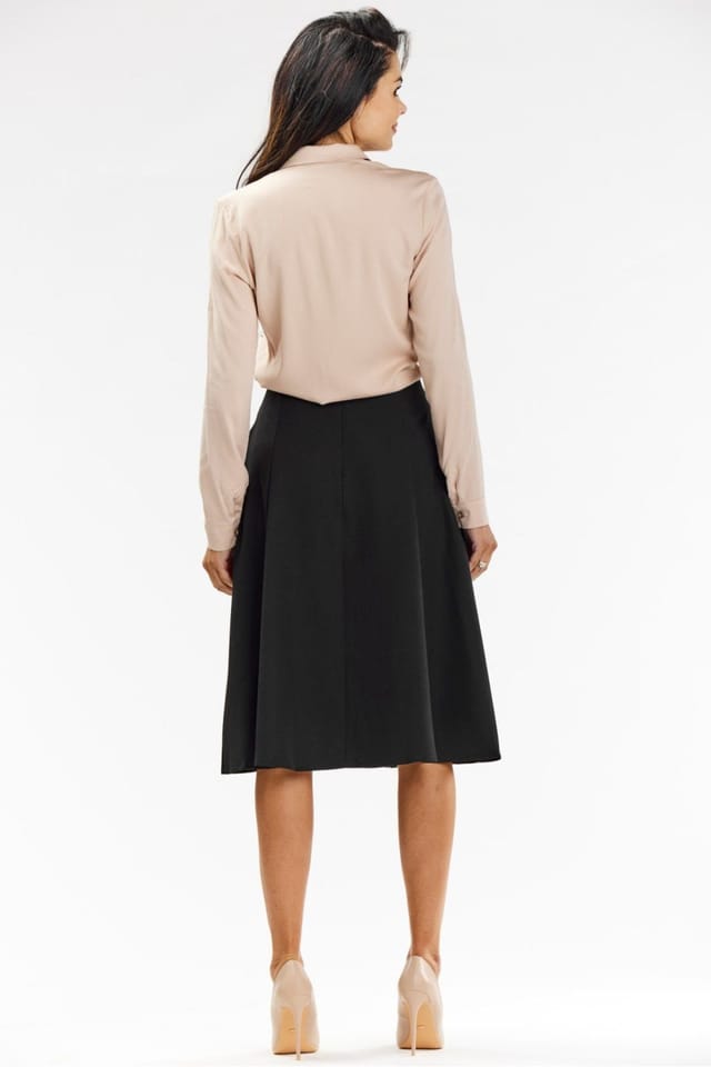 Love Lace Love Lace Women's Flared Wedge Midi Skirt with Back Zip Style 200577 in Black - 3