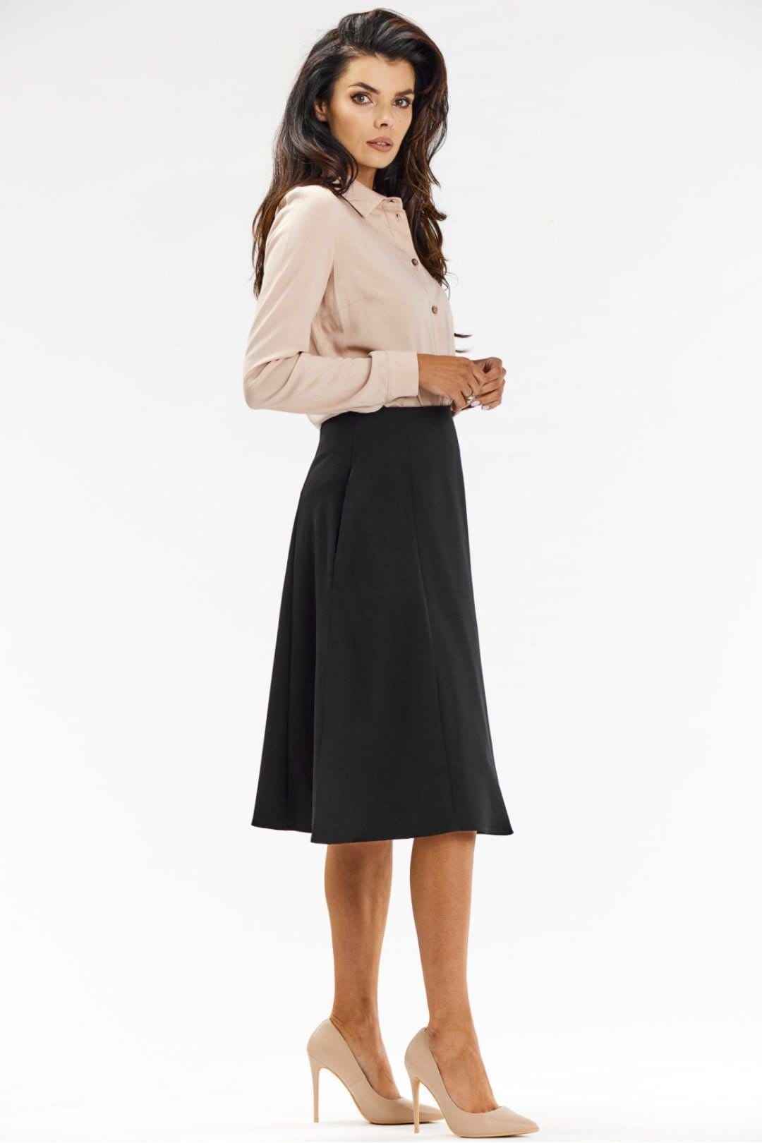 Love Lace Love Lace Women's Flared Wedge Midi Skirt with Back Zip Style 200577 in Black - 4