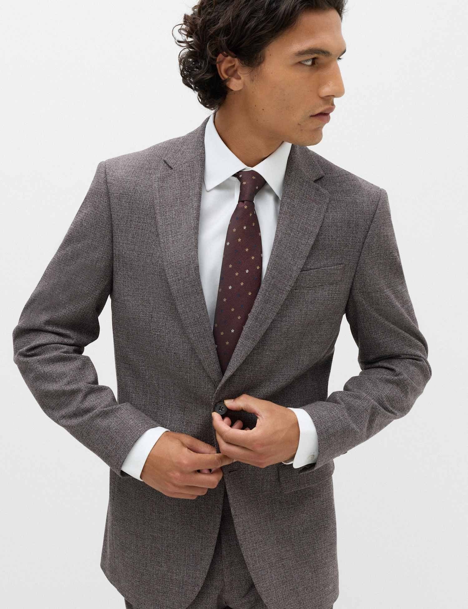 Marks & Spencer M&S Tailored Fit Micro Check Suit Jacket Bordeaux
