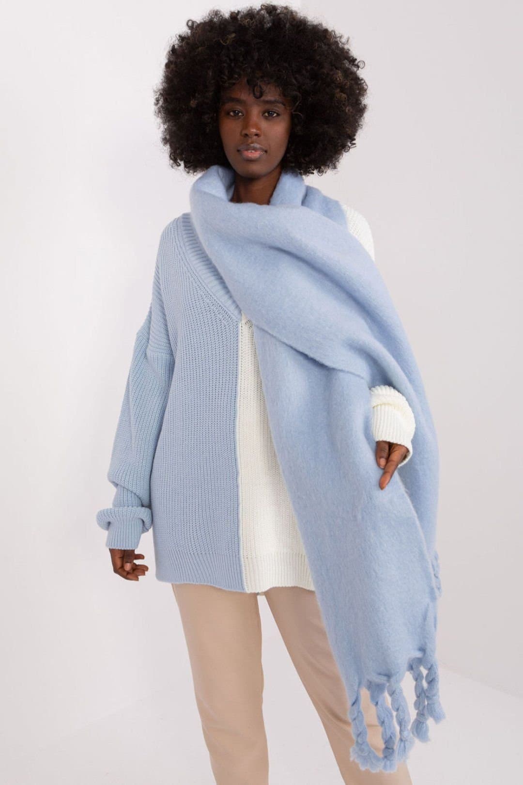 Love Lace Love Lace Women's Long Smooth Polyester Scarf with Soft Fringe Trim for Autumn in Blue