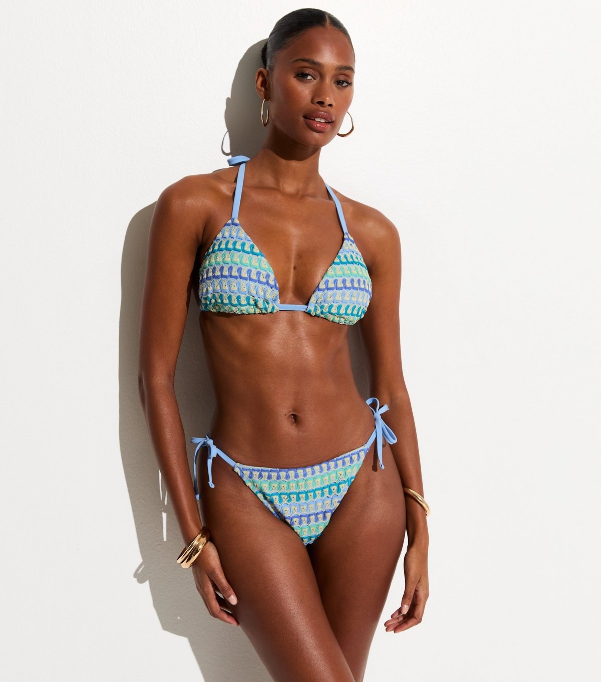 New Look Women's Blue Crochet Triangle Bikini Top New Look - 3