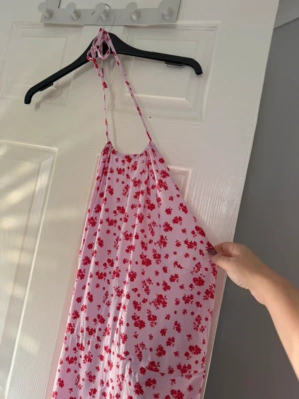 New Look New look pink floral halter neck backless tie dress
