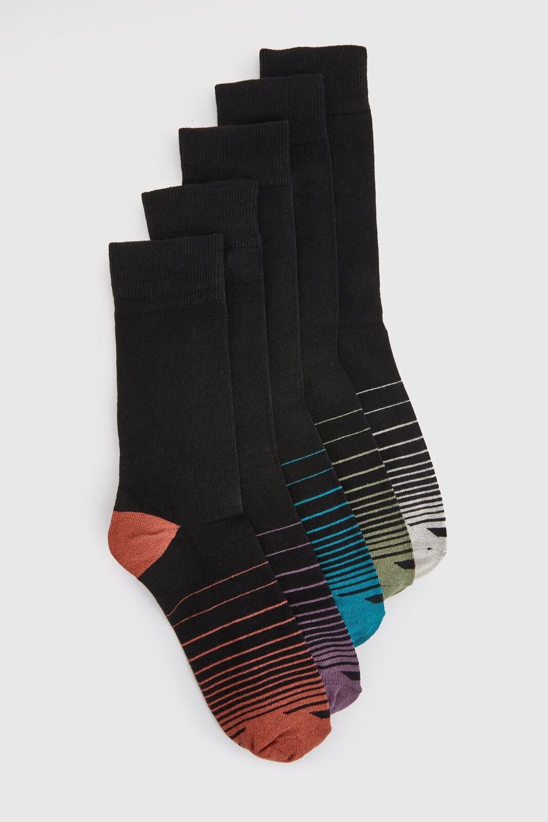 Burton Burton Men's Black 5 Pack Stripe Detail Socks