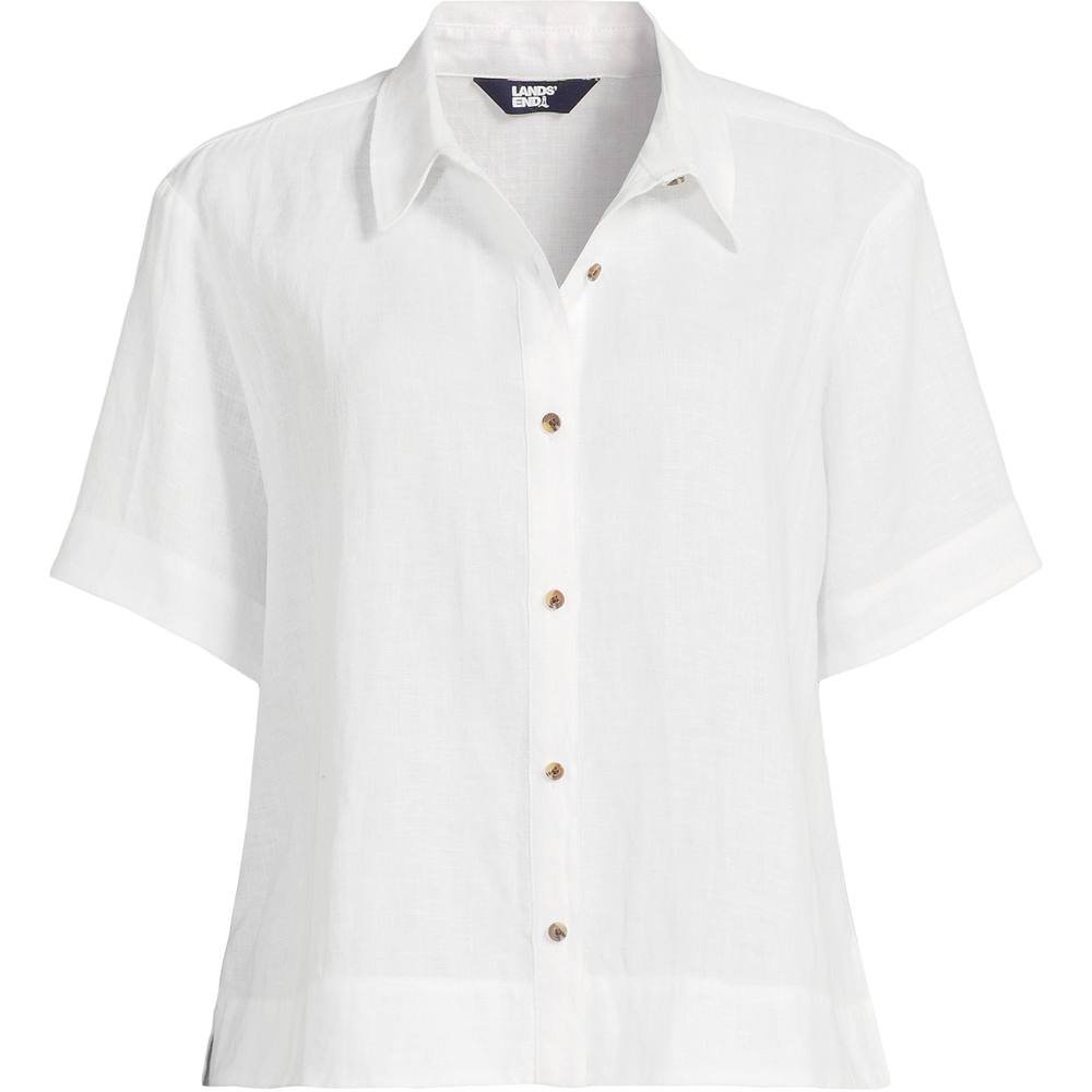 lands end Lands' End Women's Plus Short Sleeve Linen Shirt in White - 2