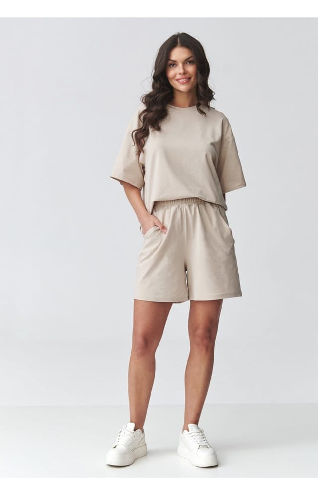 Love Lace Love Lace Women's Loose Blouse & Shorts Set in Beige - 2