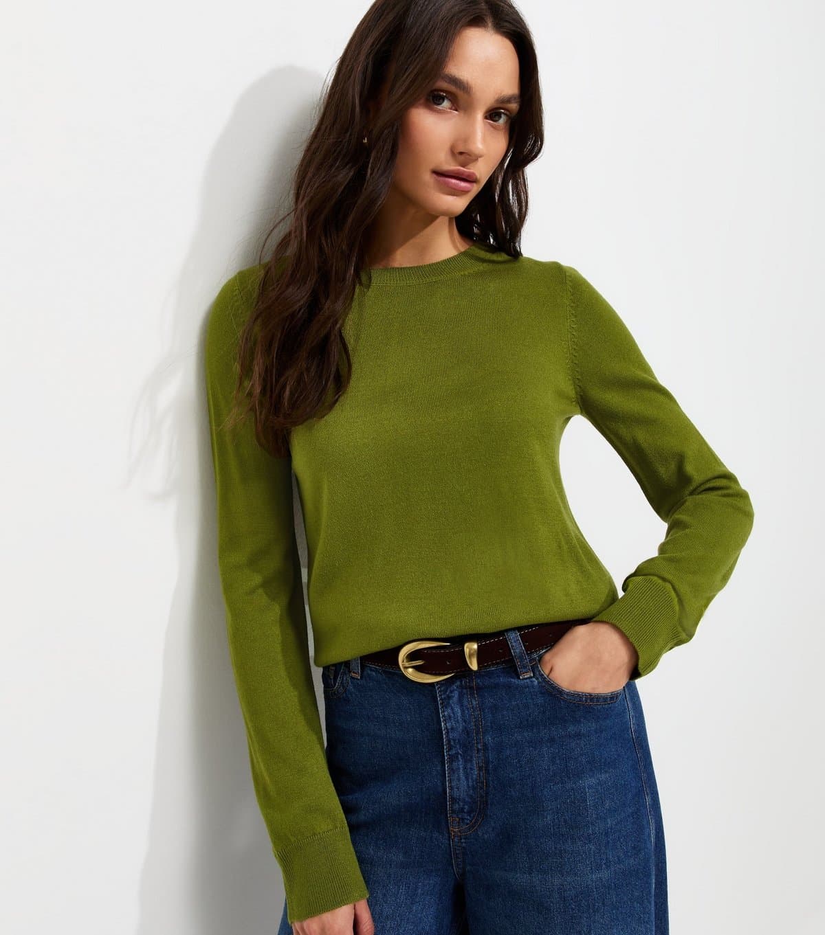 New Look New Look Bright Green Lightweight Slim Crew-Neck Jumper