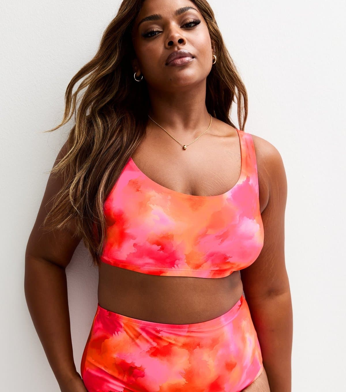 New Look New Look Pink Floral Print Bikini Crop Top Plus Size