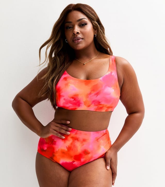 New Look Women's Plus Size Pink Floral Print Bikini Crop Top Curves New Look - 2