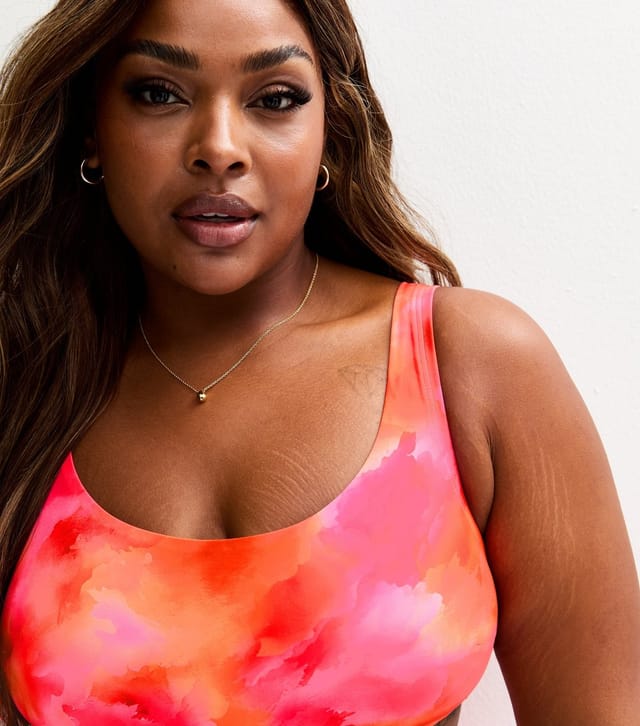 New Look Women's Plus Size Pink Floral Print Bikini Crop Top Curves New Look - 3