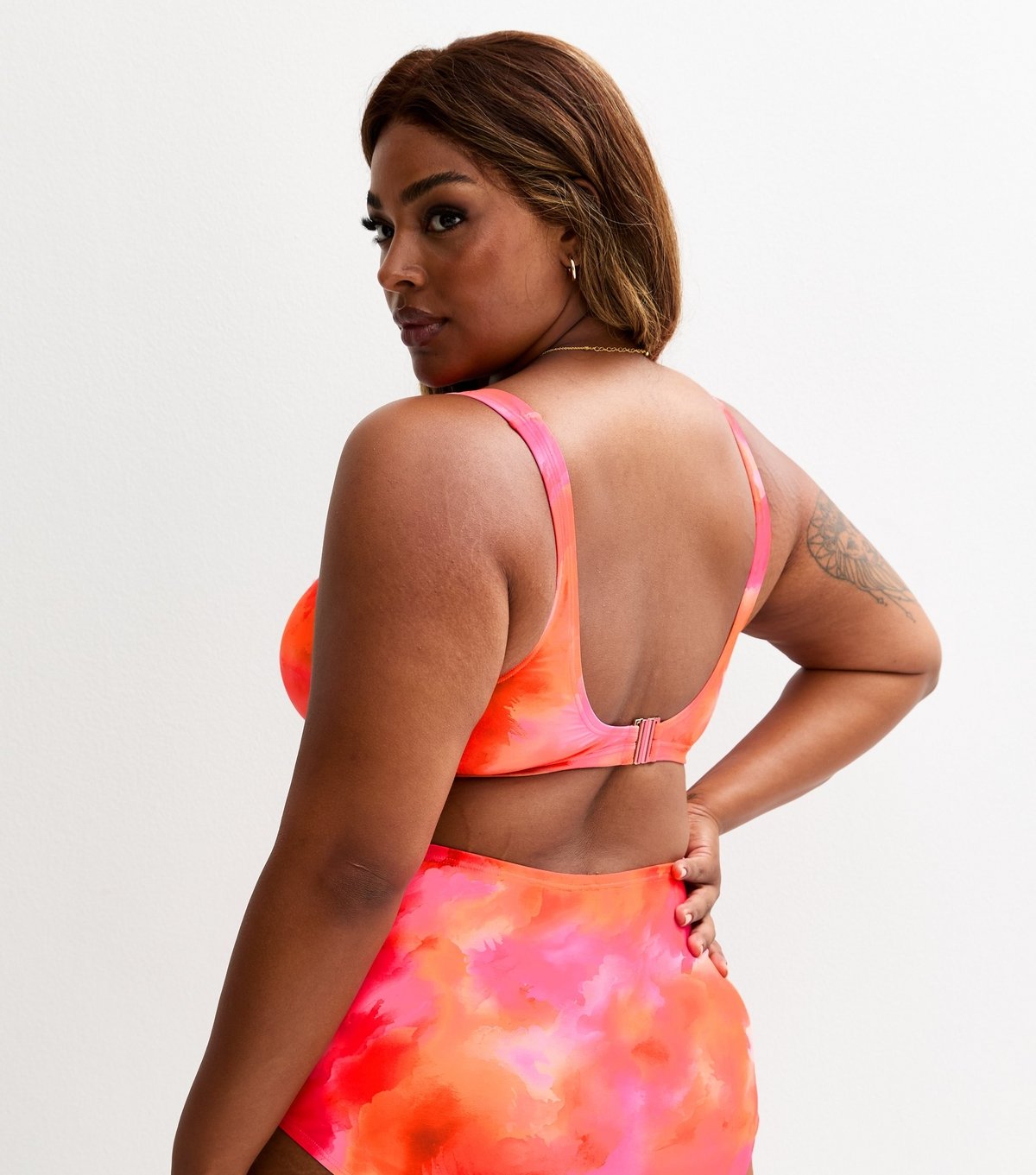 New Look Women's Plus Size Pink Floral Print Bikini Crop Top Curves New Look - 4