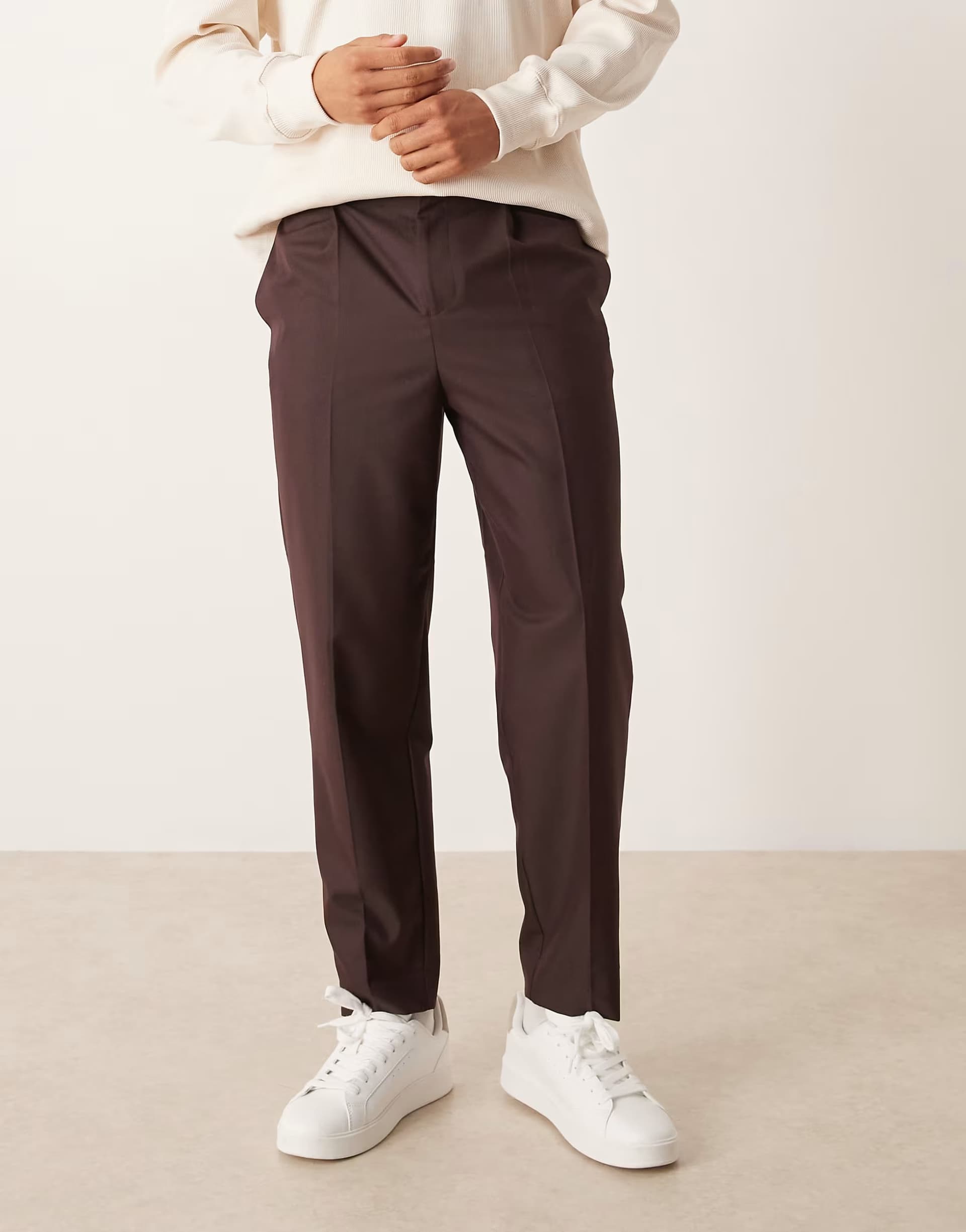 ASOS ASOS DESIGN smart tapered trousers in dark burgundy microtexture