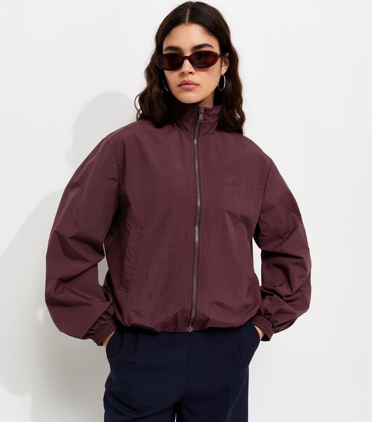 New Look Women's Dark Burgundy Zip Through Windbreaker Jacket New Look