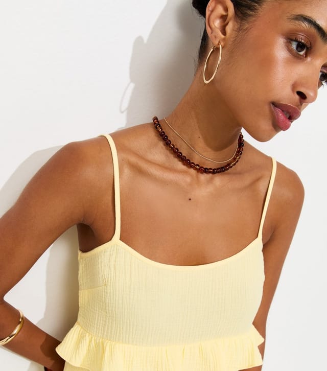 New Look Women's Light Yellow Crinkle Texture Ruffle Trim Mini Dress New Look - 2