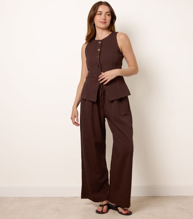 Blue Vanilla Women's Brown Button Vest and Trousers Set Blue Vanilla New Look - 3