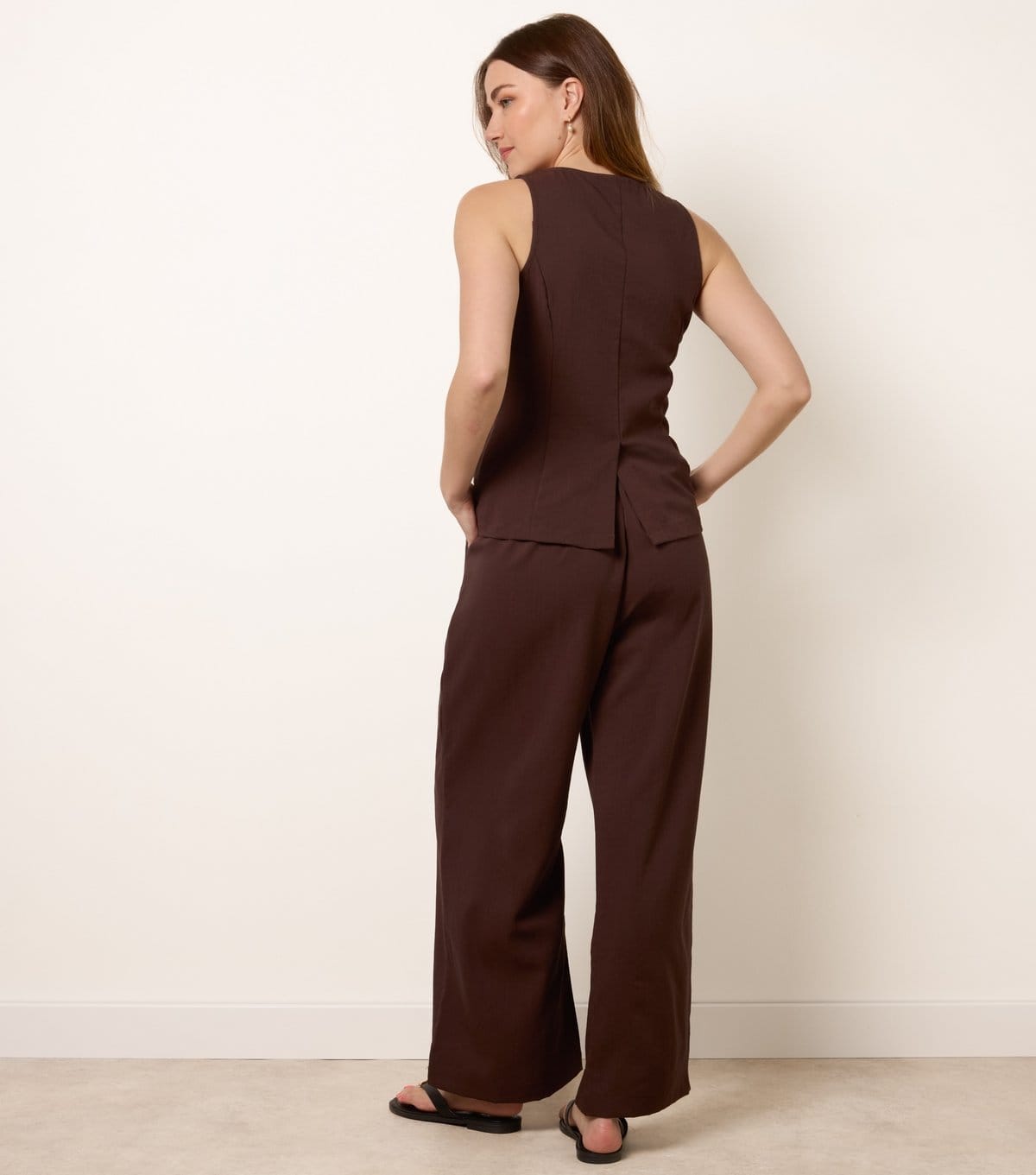 Blue Vanilla Women's Brown Button Vest and Trousers Set Blue Vanilla New Look - 4