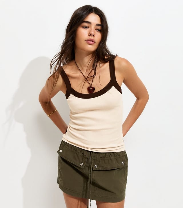 New Look Women's Cream Ribbed Scoop Neck Cami Top New Look - 2