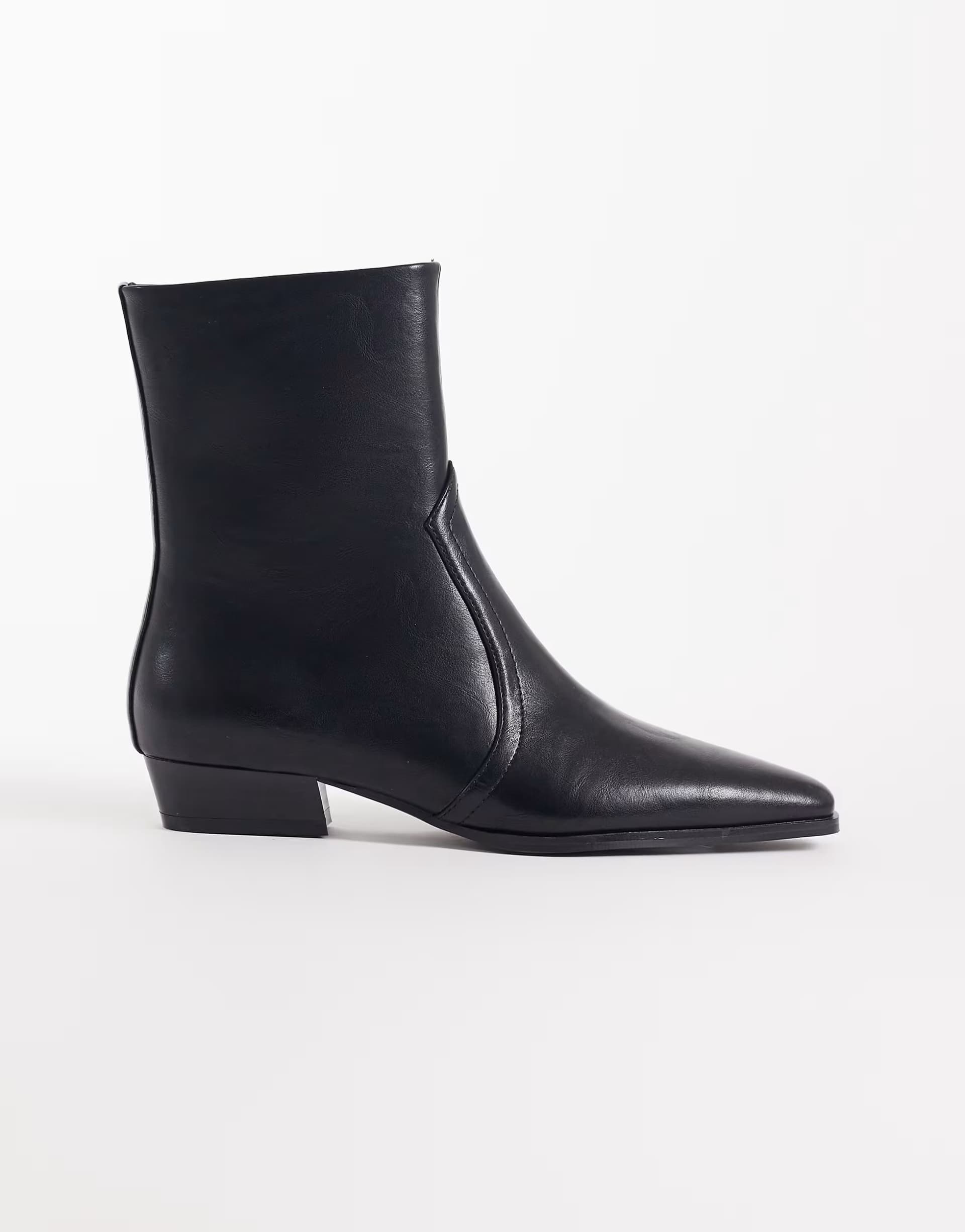 ASOS ASOS Black PU Leather Low Flat Pointed Ankle Boots