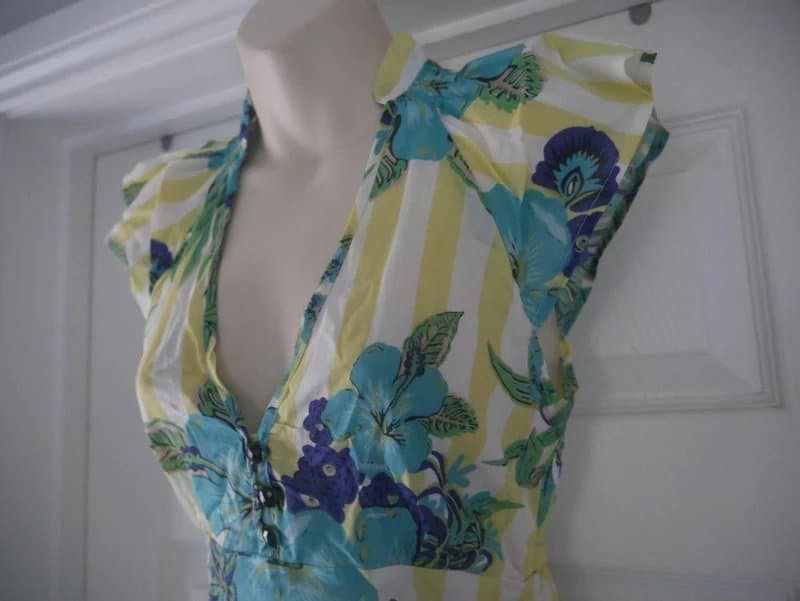 Carbon Carbon Dress Ladies Size 14 Yellow Stripe Floral Cotton Summer Holiday Tea Dress Teadress New BNWT