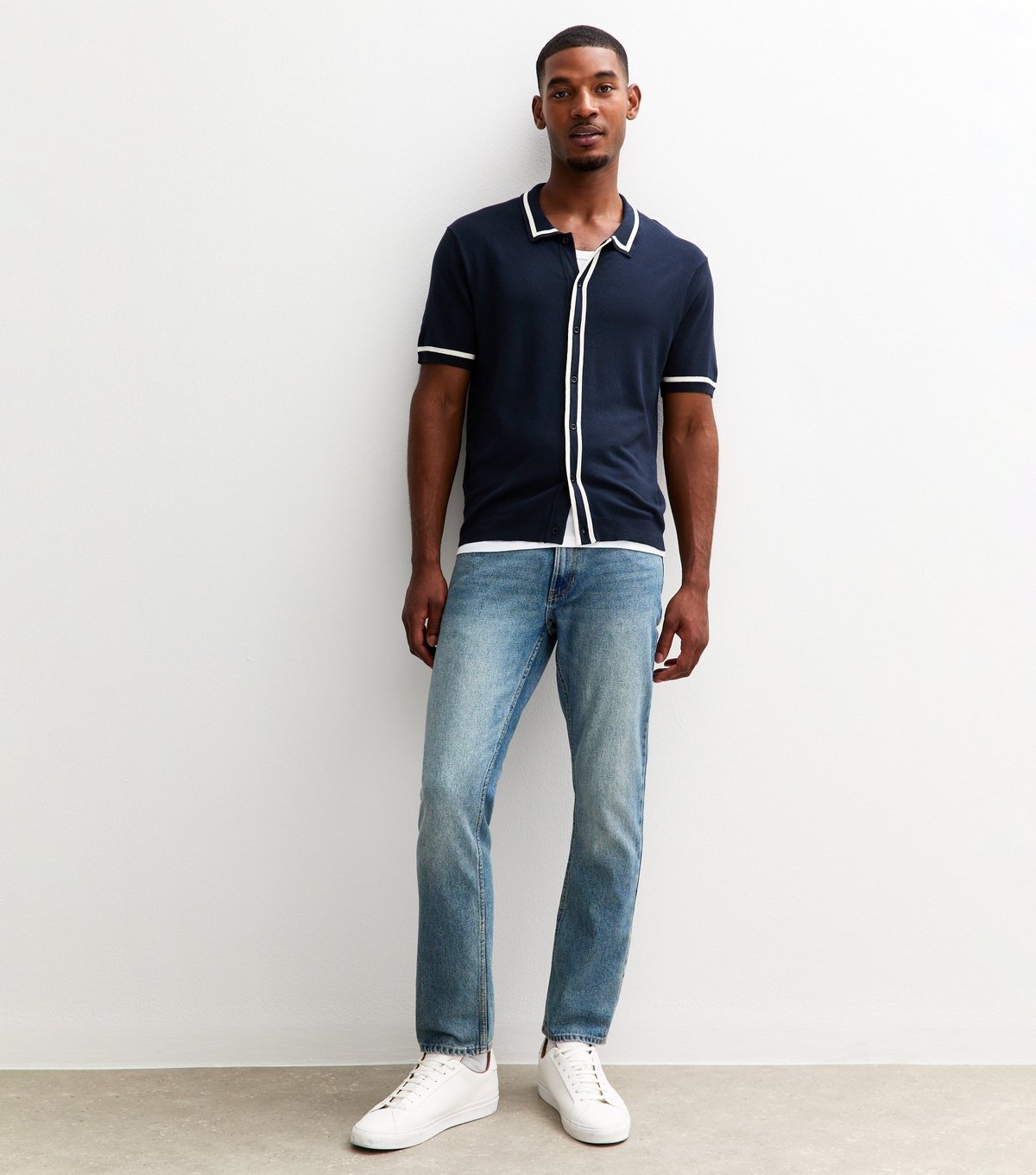 New Look Men's Dark Blue Regular Fit Contrast Trim Stripe Placket Shirt New Look - 3