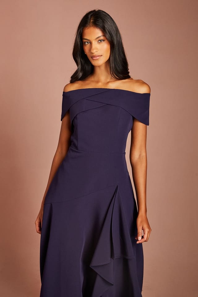 Coast Coast Women's Petite Bardot Waterfall Crepe Midi Dress in Navy - 2