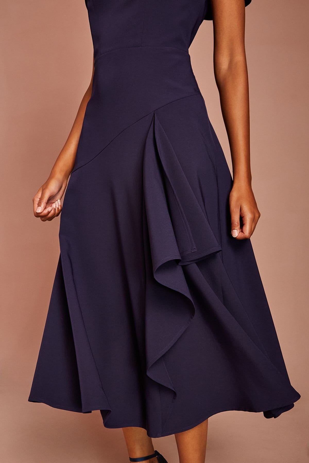 Coast Coast Women's Petite Bardot Waterfall Crepe Midi Dress in Navy - 4