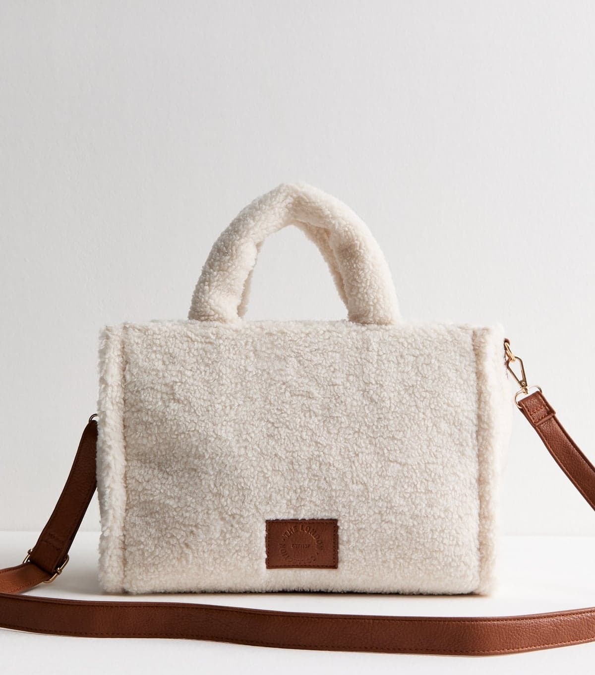 New Look New Look Cream Borg Embossed Logo Tote Bag
