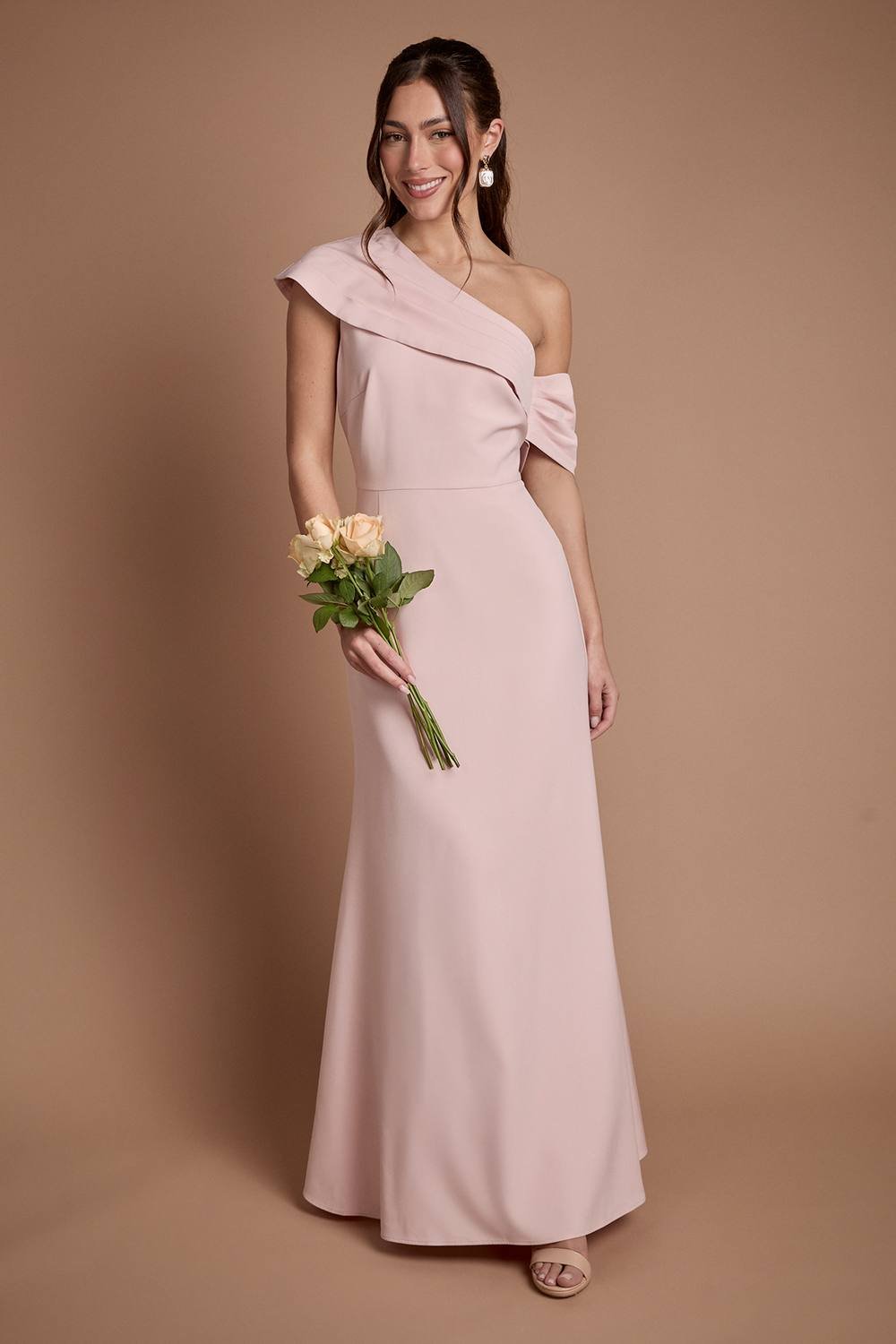 Coast Coast Women's Crepe High Neck One Shoulder Bridesmaid Maxi Dress in Blush - 2