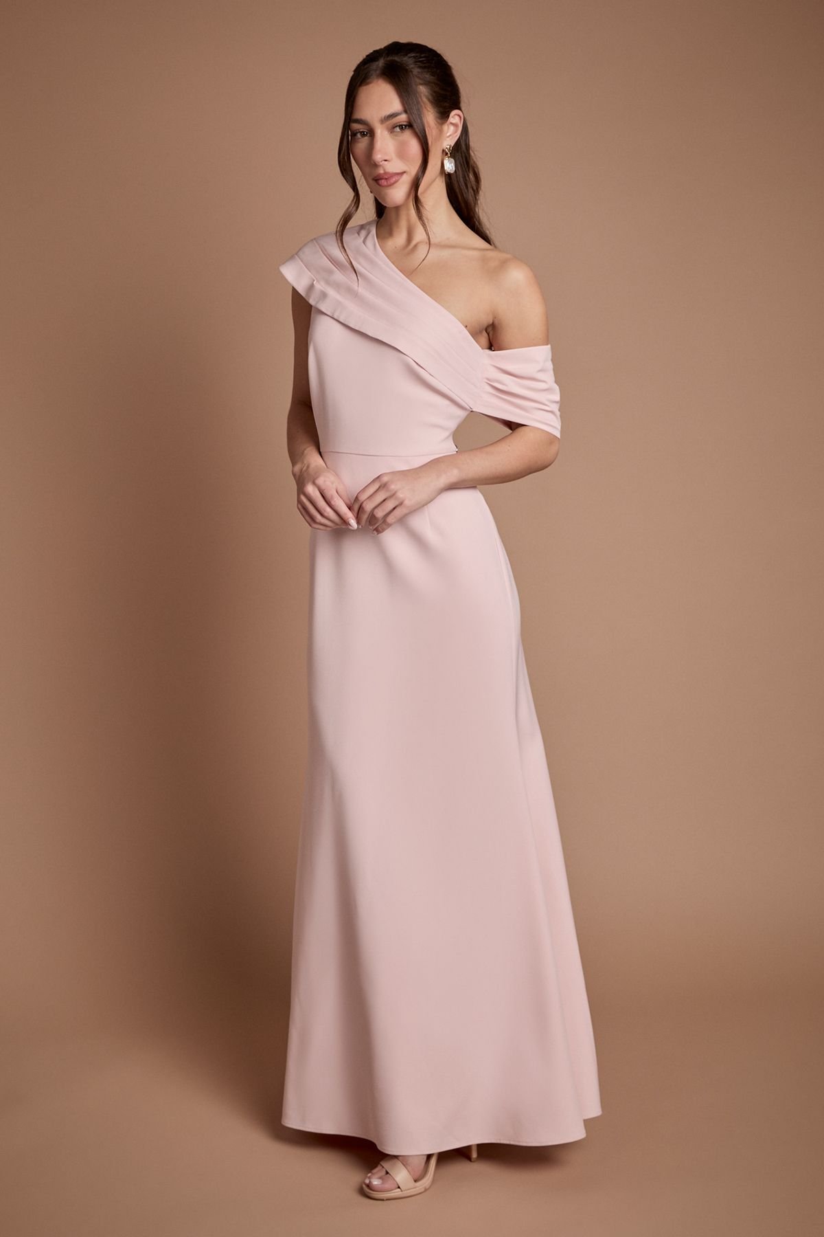 Coast Coast Women's Crepe High Neck One Shoulder Bridesmaid Maxi Dress in Blush - 4