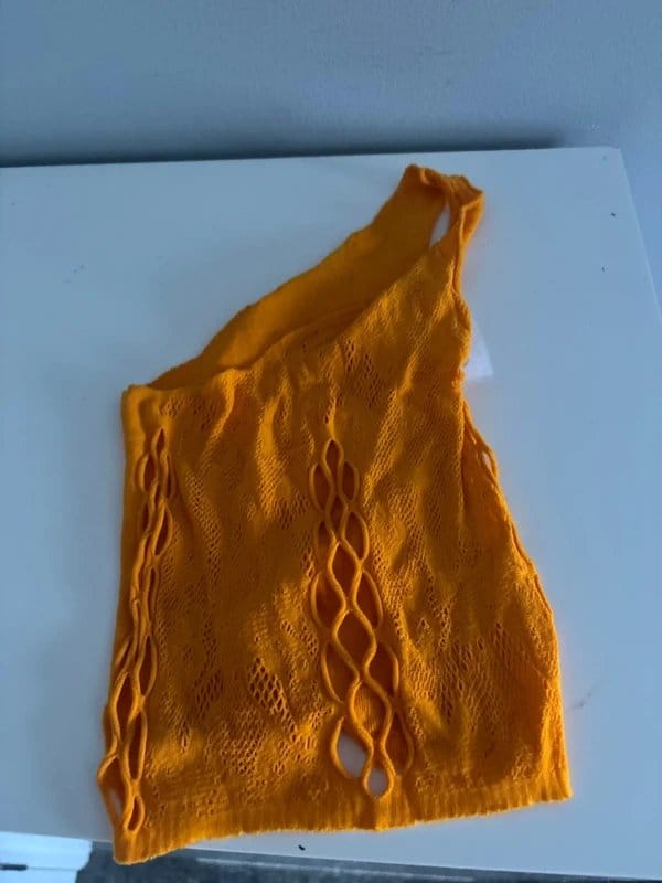 Bershka Orange Lace Single-Shoulder Top