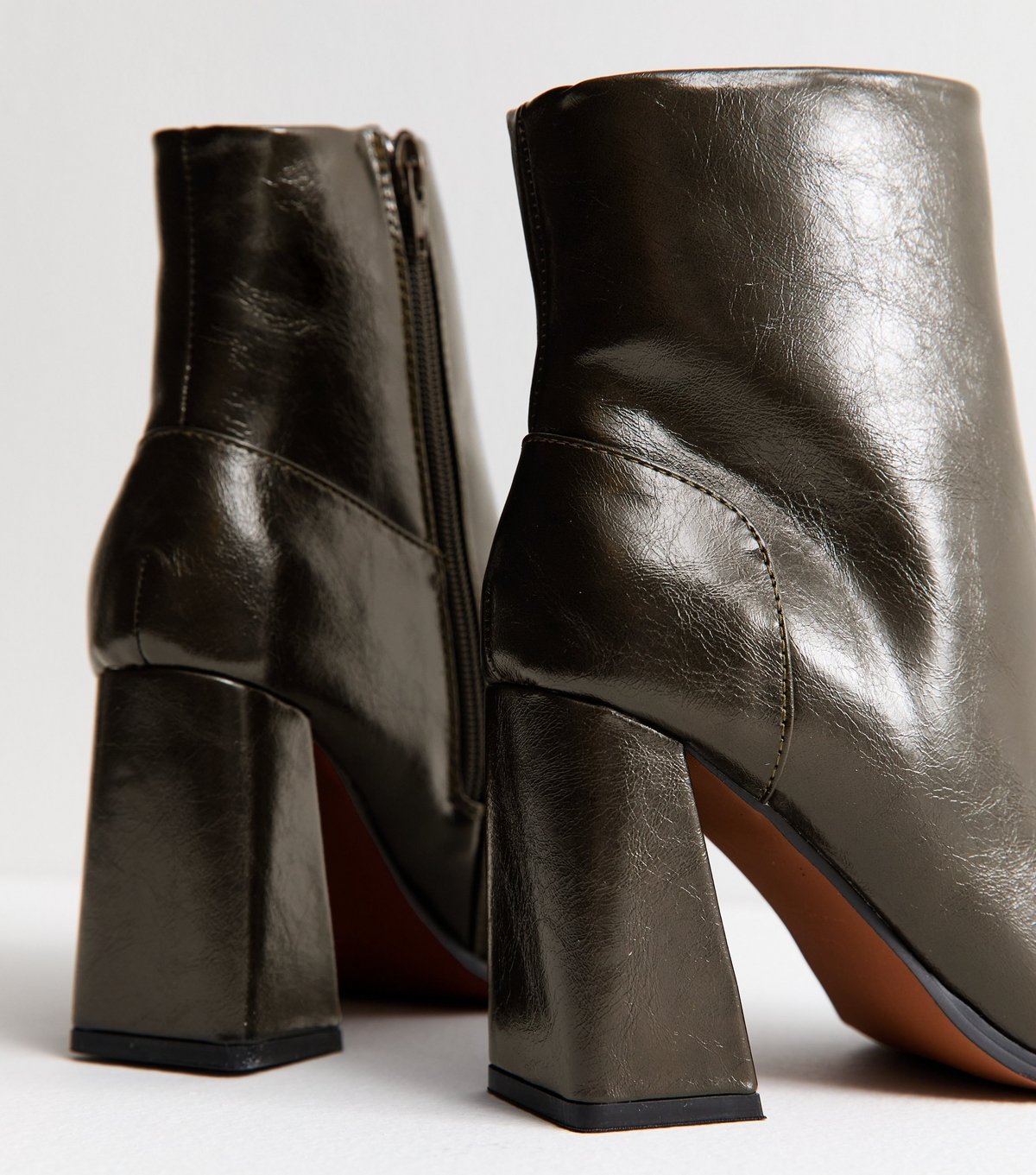 New Look Women's Dark Khaki Faux Leather Square Toe Ankle Boots Vegan New Look - 4