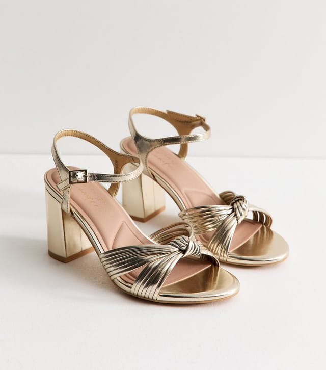 New Look Women's Wide Fit Gold Knot Strap Block Heel Sandals Vegan New Look - 2