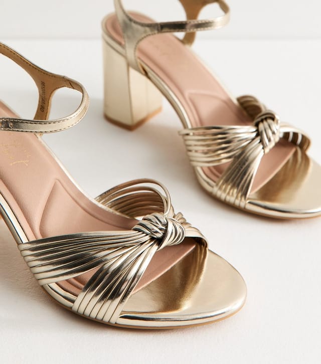 New Look Women's Wide Fit Gold Knot Strap Block Heel Sandals Vegan New Look - 3