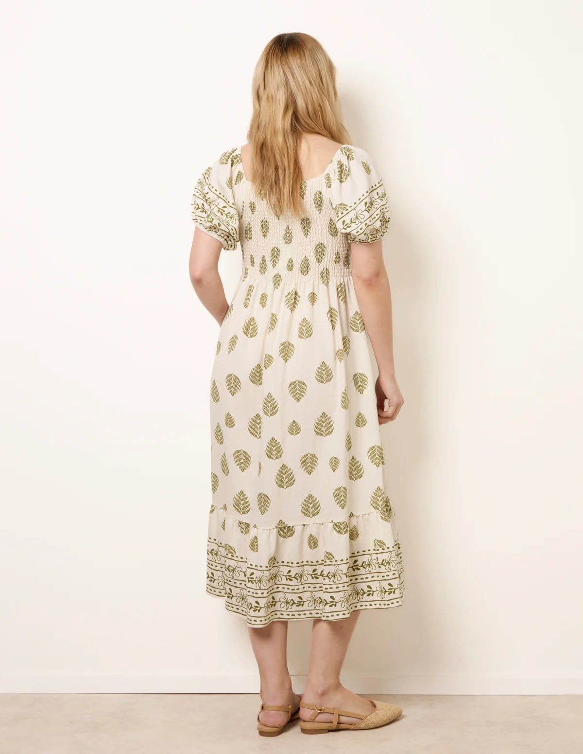 Blue Vanilla Square Neck Puff Sleeve Shirred Border Midi Dress - 4