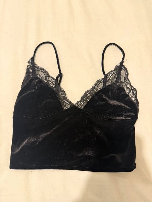 Bershka Black Velvet Lace Crop Top