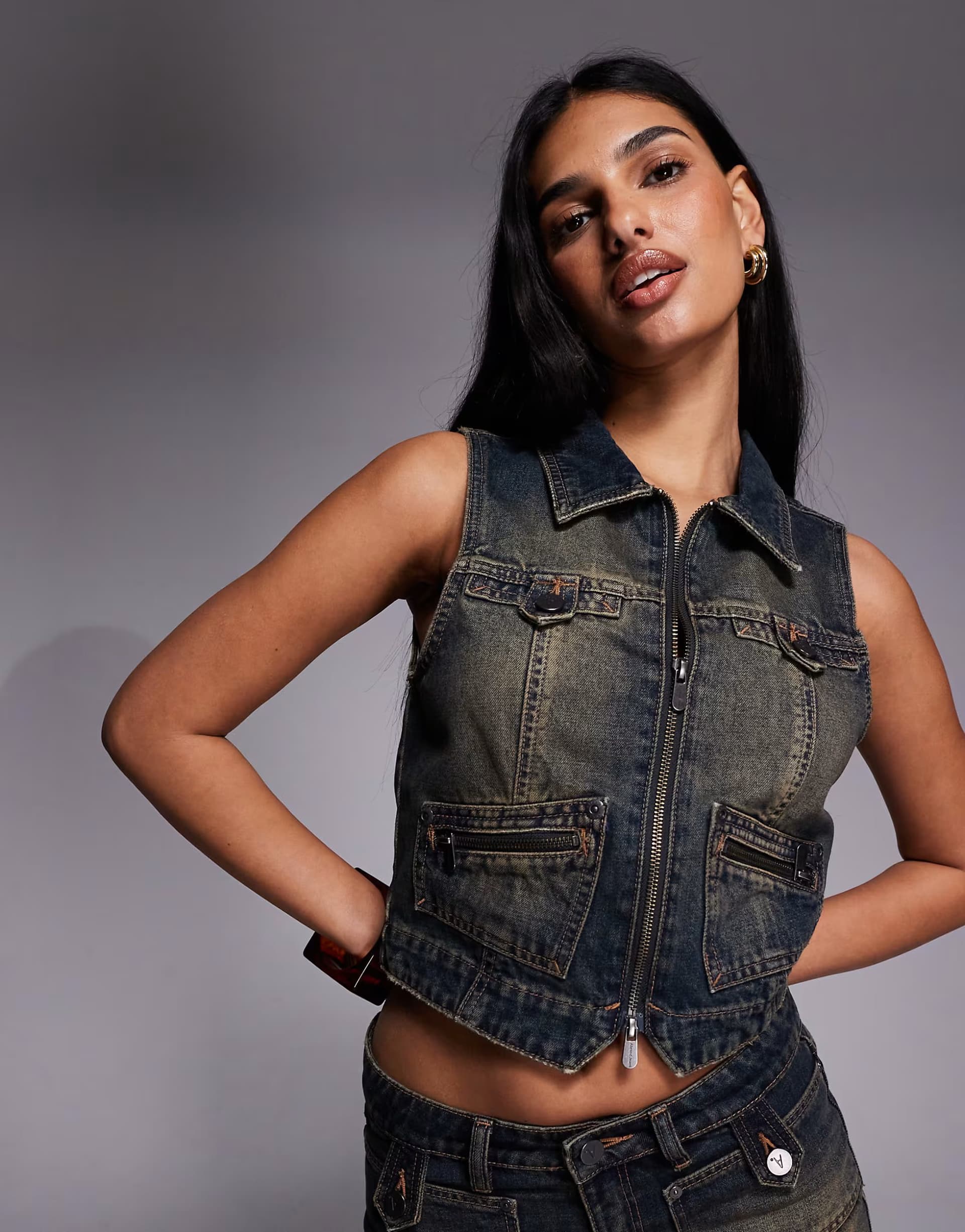 ASOS Abrand Jeans denim zip up waistcoat co-ord in acid washed blue