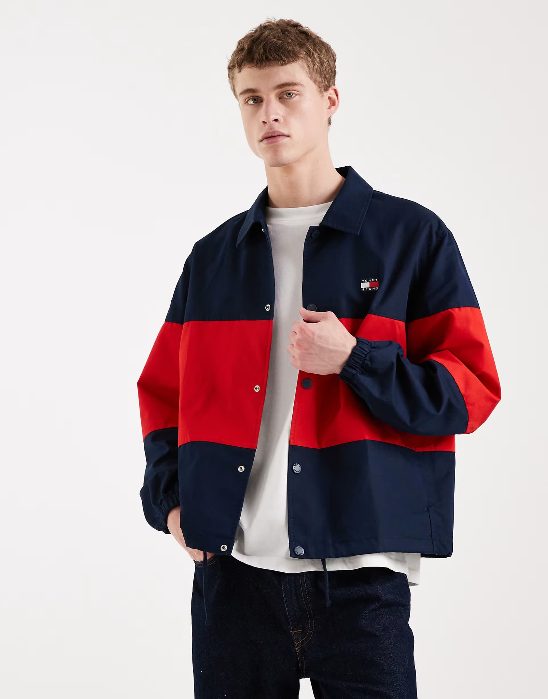 ASOS Tommy Jeans colour block overshirt in navy & red