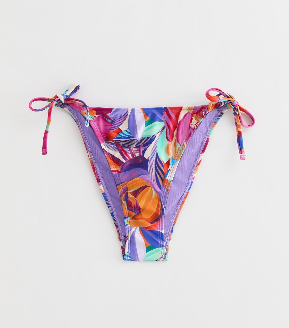 New Look Women's Purple Tropical Leaf Tie Side Bikini Bottoms New Look