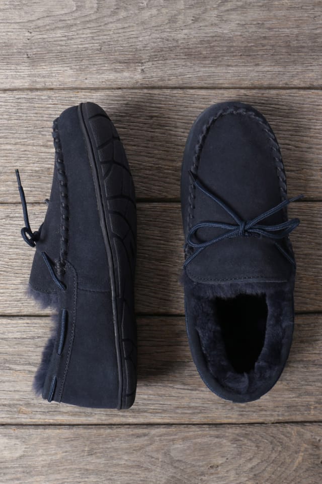 WoolOvers WoolOvers Men's Mens Hard Sole Moccasin in Navy - 2