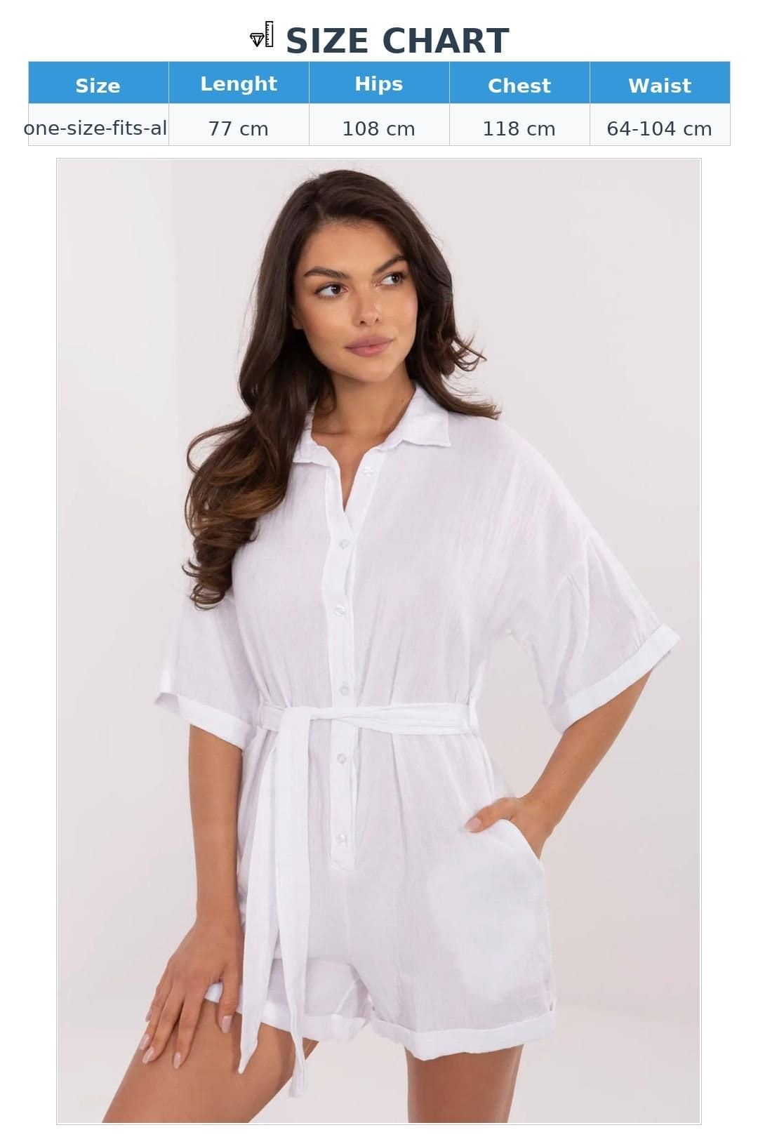 Love Lace Love Lace Women's Light Muslin Cotton Jumpsuit with Belt in White - 4
