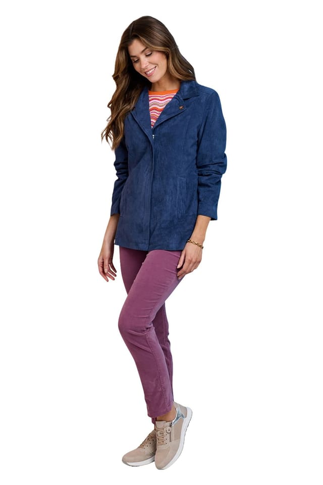 Amber Amber Women's Mock Suede Biker Jacket, Soft Faux Suede Zip Jacket with Studded in Blue - 3