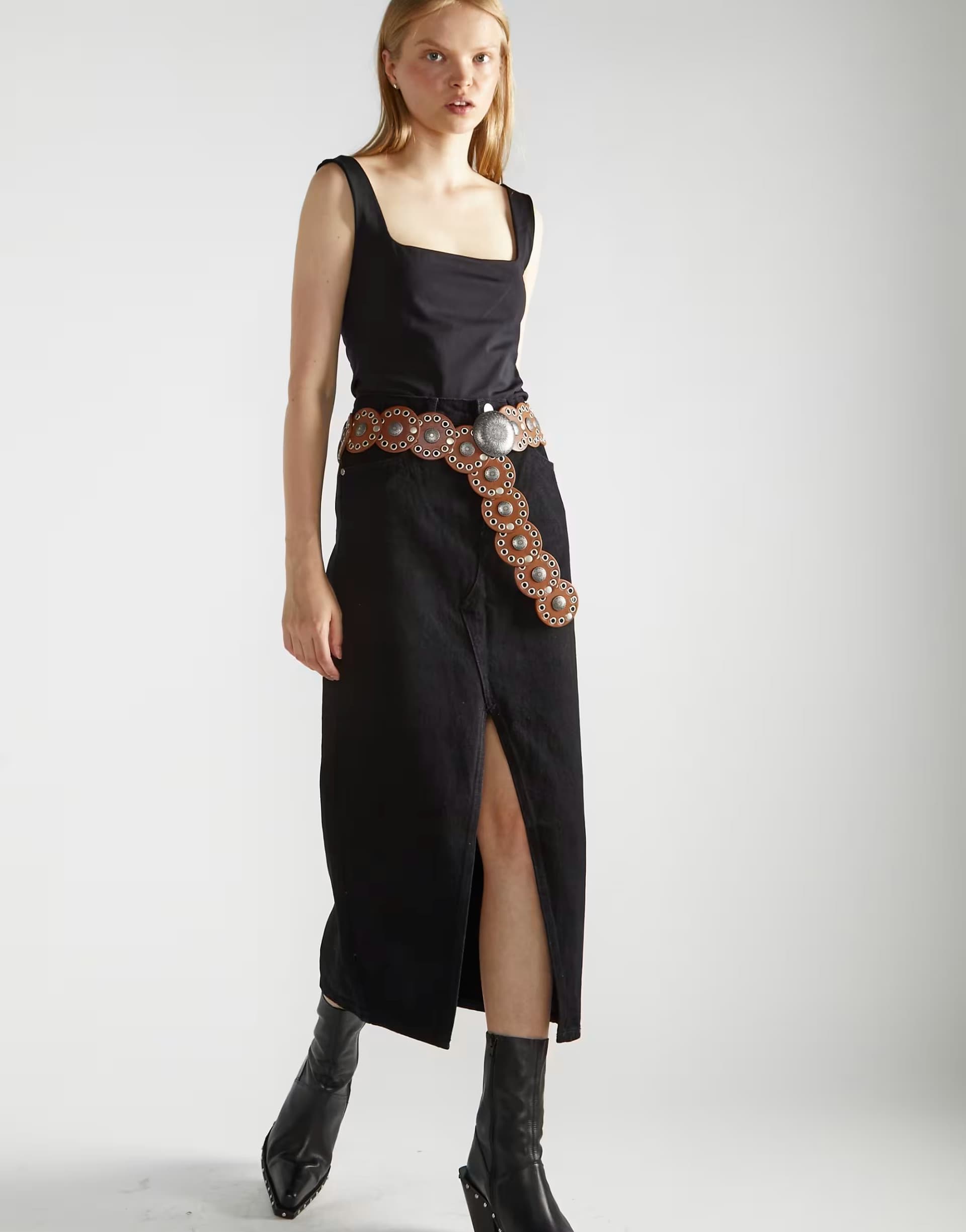 ASOS Glamorous Denim centre-split maxi-skirt in washed black